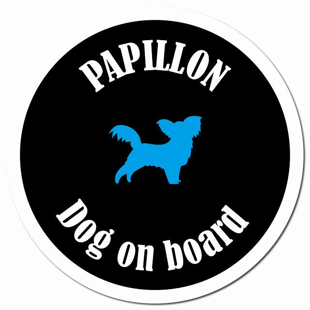 カラフル Dog on board パピヨン ブラック＆ホワイト マグネット 車用 直径13cm 丸型 カーマグネット
