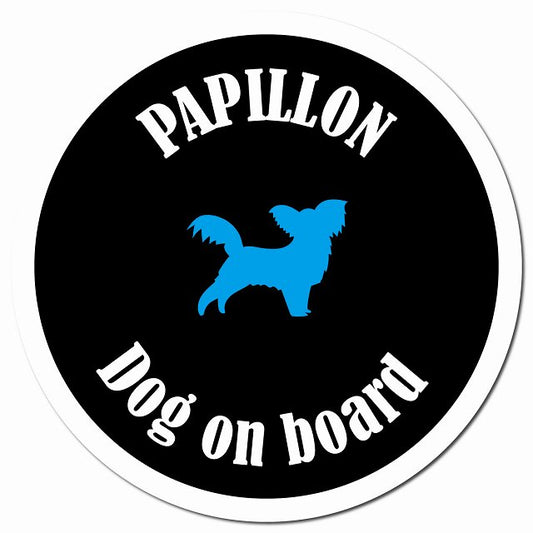 カラフル Dog on board パピヨン ブラック＆ホワイト マグネット 車用 直径13cm 丸型 カーマグネット