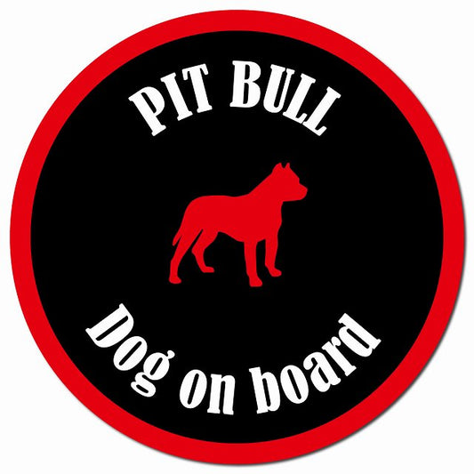 カラフル Dog on board ピットブル ブラック＆レッド マグネット 車用 直径13cm 丸型 カーマグネット