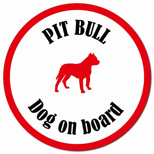 カラフル Dog on board ピットブル ホワイト＆レッド マグネット 車用 直径13cm 丸型 カーマグネット