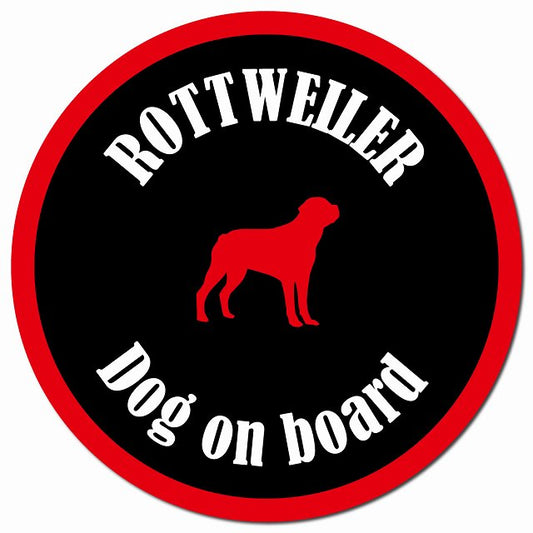 カラフル Dog on board ロットワイラー ブラック＆レッド マグネット 車用 直径13cm 丸型 カーマグネット