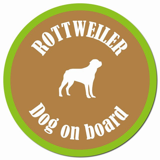 カラフル Dog on board ロットワイラー ブラウン＆グリーン マグネット 車用 直径13cm 丸型 カーマグネット