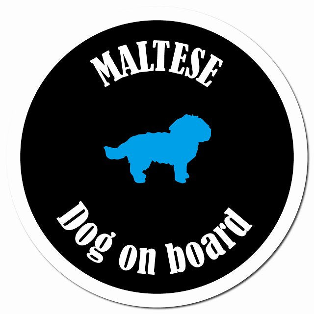 カラフル Dog on board マルチーズ ブラック＆ホワイト マグネット 車用 直径13cm 丸型 カーマグネット