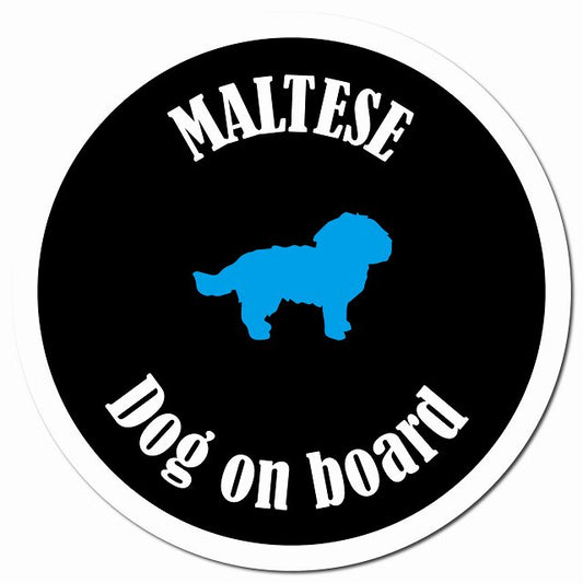 カラフル Dog on board マルチーズ ブラック＆ホワイト マグネット 車用 直径13cm 丸型 カーマグネット