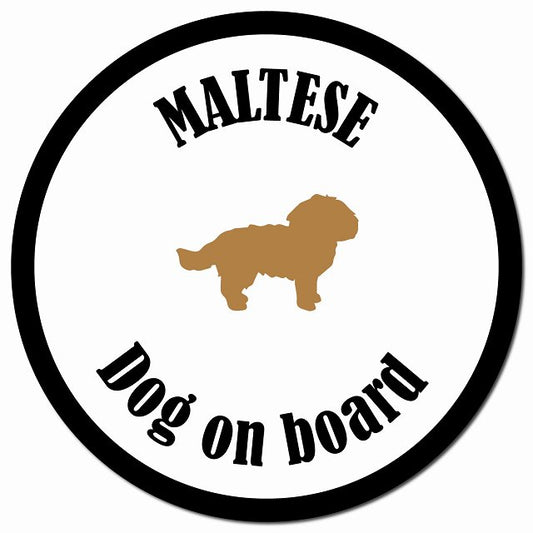カラフル Dog on board マルチーズ ホワイト＆ブラック マグネット 車用 直径13cm 丸型 カーマグネット
