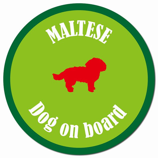 カラフル Dog on board マルチーズ ライトグリーン＆グリーン マグネット 車用 直径13cm 丸型 カーマグネット