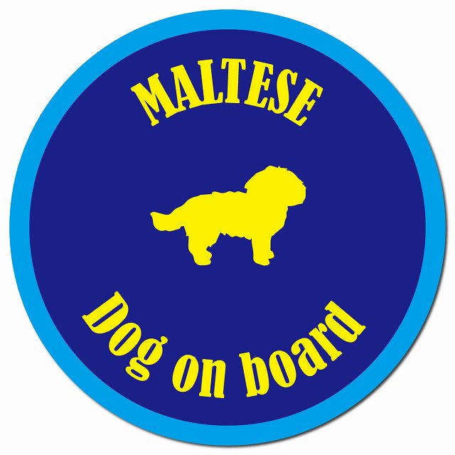 カラフル Dog on board マルチーズ ネイビー＆ブルー マグネット 車用 直径13cm 丸型 カーマグネット