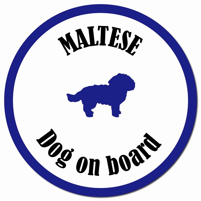 カラフル Dog on board マルチーズ ホワイト＆ネイビー マグネット 車用 直径13cm 丸型 カーマグネット