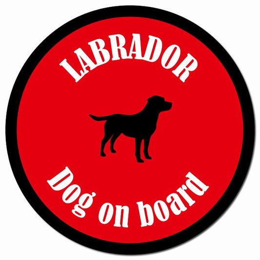 カラフル Dog on board ラブラドール レッド＆ブラック マグネット 車用 直径13cm 丸型 カーマグネット