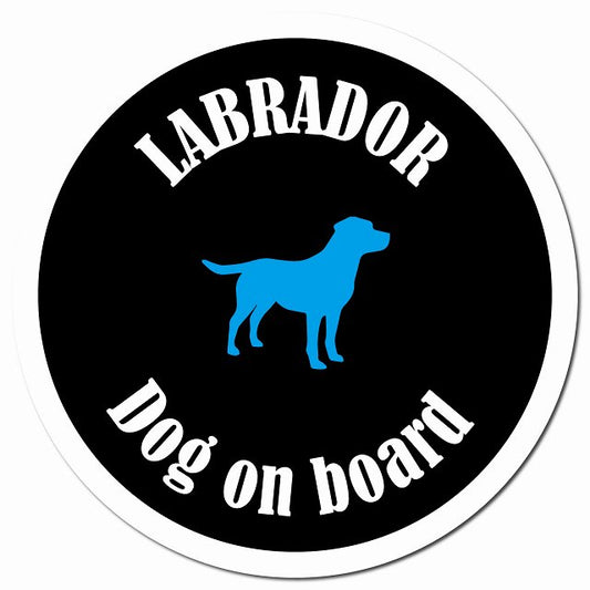 カラフル Dog on board ラブラドール ブラック＆ホワイト マグネット 車用 直径13cm 丸型 カーマグネット