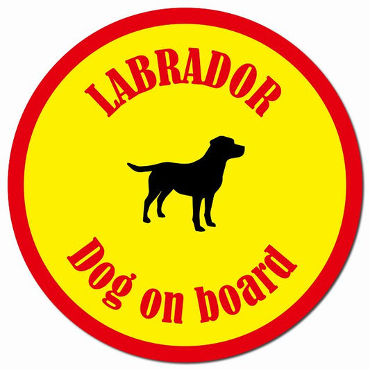 カラフル Dog on board ラブラドール イエロー＆レッド マグネット 車用 直径13cm 丸型 カーマグネット
