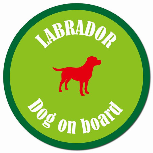 カラフル Dog on board ラブラドール ライトグリーン＆グリーン マグネット 車用 直径13cm 丸型 カーマグネット