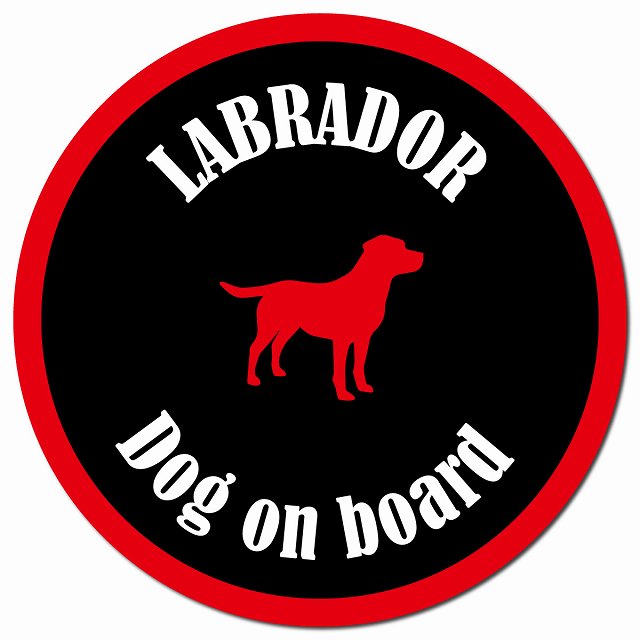 カラフル Dog on board ラブラドール ブラック＆レッド マグネット 車用 直径13cm 丸型 カーマグネット