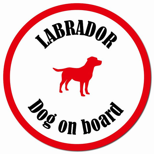 カラフル Dog on board ラブラドール ホワイト＆レッド マグネット 車用 直径13cm 丸型 カーマグネット