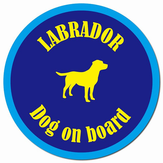 カラフル Dog on board ラブラドール ネイビー＆ブルー マグネット 車用 直径13cm 丸型 カーマグネット