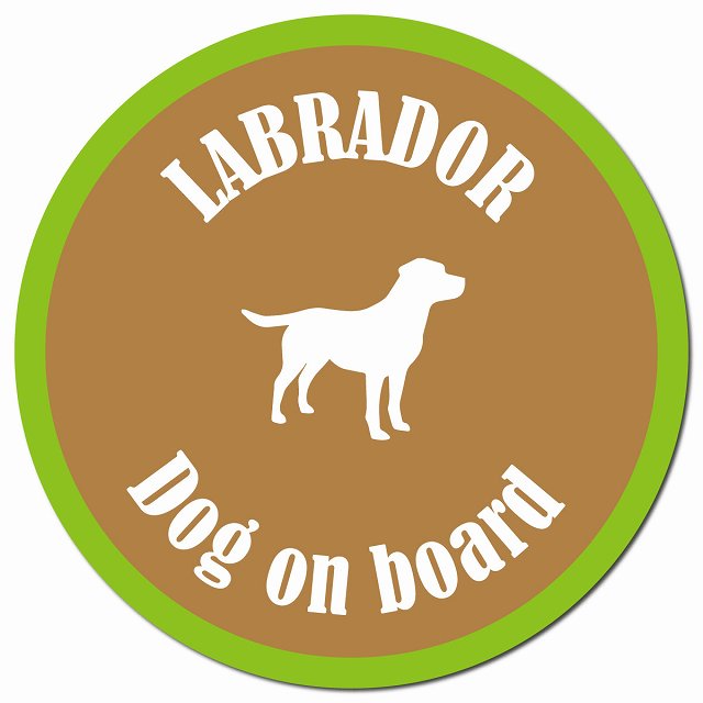カラフル Dog on board ラブラドール ブラウン＆グリーン マグネット 車用 直径13cm 丸型 カーマグネット