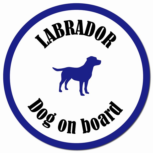 カラフル Dog on board ラブラドール ホワイト＆ネイビー マグネット 車用 直径13cm 丸型 カーマグネット