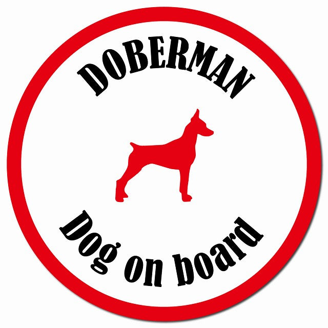 カラフル Dog on board ドーベルマン ホワイト＆レッド マグネット 車用 直径13cm 丸型 カーマグネット