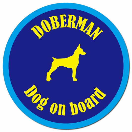 カラフル Dog on board ドーベルマン ネイビー＆ブルー マグネット 車用 直径13cm 丸型 カーマグネット