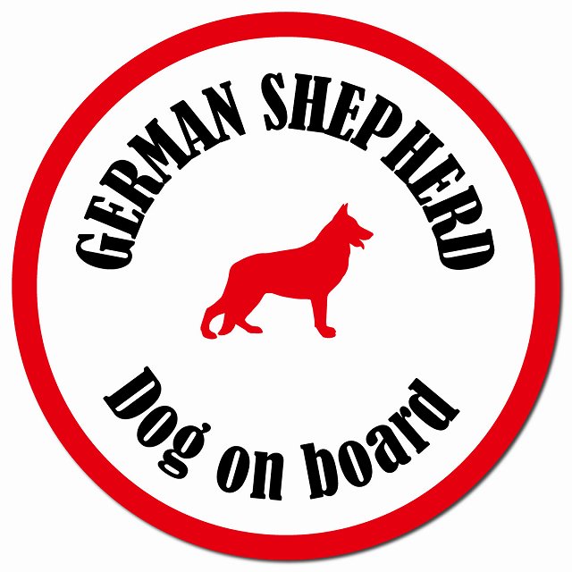 カラフル Dog on board シェパード ホワイト＆レッド マグネット 車用 直径13cm 丸型 カーマグネット