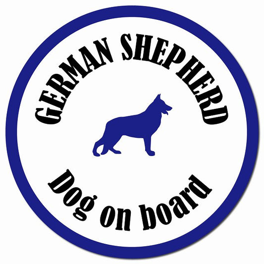カラフル Dog on board シェパード ホワイト＆ネイビー マグネット 車用 直径13cm 丸型 カーマグネット