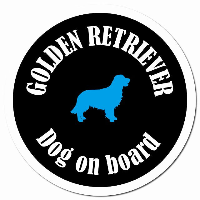 カラフル Dog on board ゴールデンレトリバー ブラック＆ホワイト マグネット 車用 直径13cm 丸型 カーマグネット