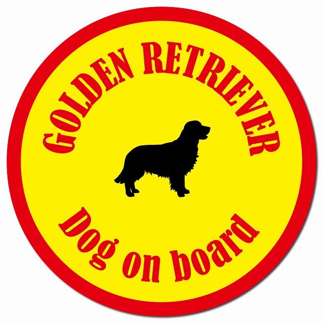 カラフル Dog on board ゴールデンレトリバー イエロー＆レッド マグネット 車用 直径13cm 丸型 カーマグネット