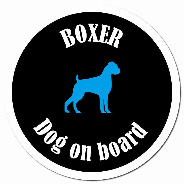 カラフル Dog on board ボクサー ブラック＆ホワイト マグネット 車用 直径13cm 丸型 カーマグネット
