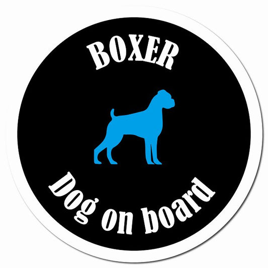 カラフル Dog on board ボクサー ブラック＆ホワイト マグネット 車用 直径13cm 丸型 カーマグネット