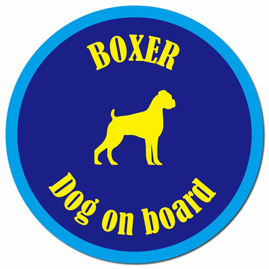 カラフル Dog on board ボクサー ネイビー＆ブルー マグネット 車用 直径13cm 丸型 カーマグネット