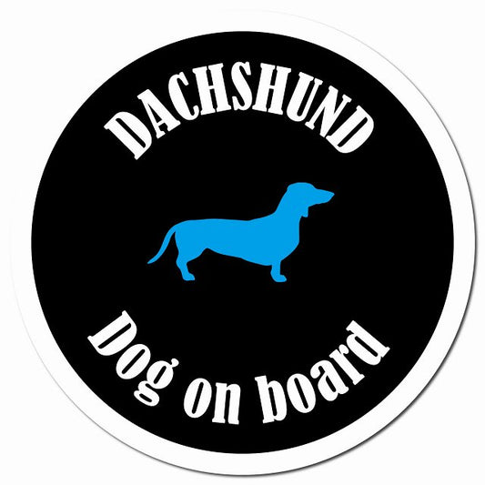 カラフル Dog on board ダックスフント ブラック＆ホワイト マグネット 車用 直径13cm 丸型 カーマグネット