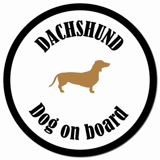 カラフル Dog on board ダックスフント ホワイト＆ブラック マグネット 車用 直径13cm 丸型 カーマグネット
