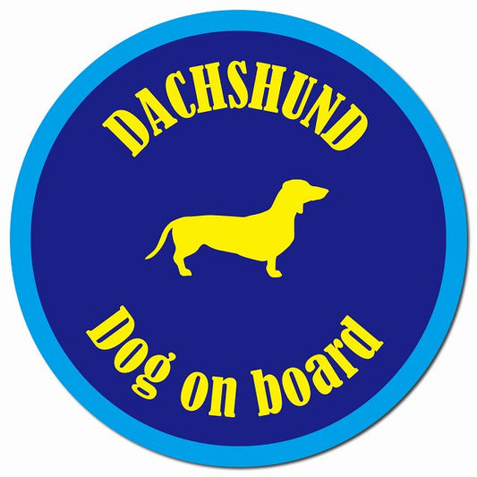 カラフル Dog on board ダックスフント ネイビー＆ブルー マグネット 車用 直径13cm 丸型 カーマグネット