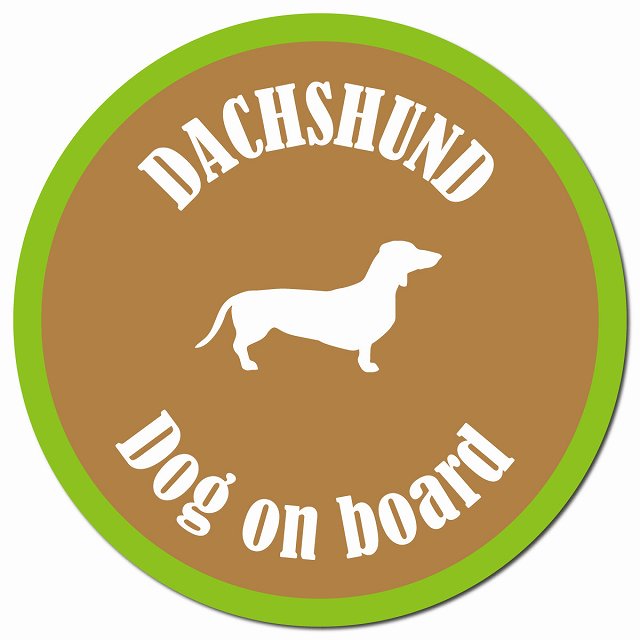 カラフル Dog on board ダックスフント ブラウン＆グリーン マグネット 車用 直径13cm 丸型 カーマグネット