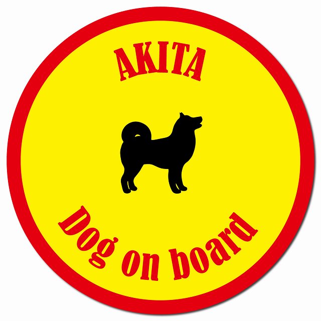 カラフル Dog on board 秋田 イエロー＆レッド マグネット 車用 直径13cm 丸型 カーマグネット