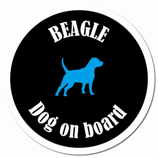 カラフル Dog on board ビーグル ブラック＆ホワイト マグネット 車用 直径13cm 丸型 カーマグネット