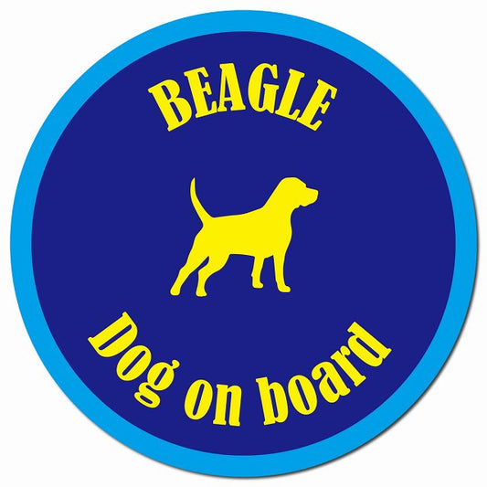 カラフル Dog on board ビーグル ネイビー＆ブルー マグネット 車用 直径13cm 丸型 カーマグネット