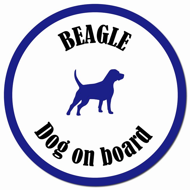 カラフル Dog on board ビーグル ホワイト＆ネイビー マグネット 車用 直径13cm 丸型 カーマグネット