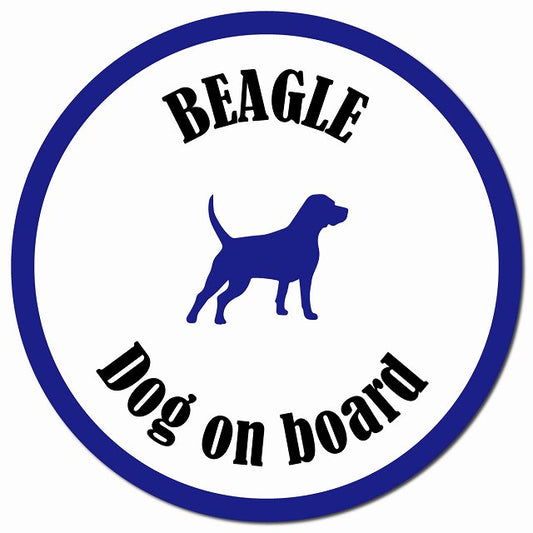カラフル Dog on board ビーグル ホワイト＆ネイビー マグネット 車用 直径13cm 丸型 カーマグネット