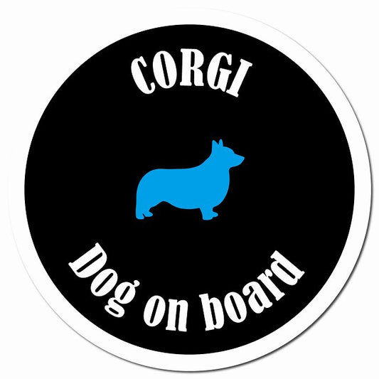 カラフル Dog on board コーギー ブラック＆ホワイト マグネット 車用 直径13cm 丸型 カーマグネット