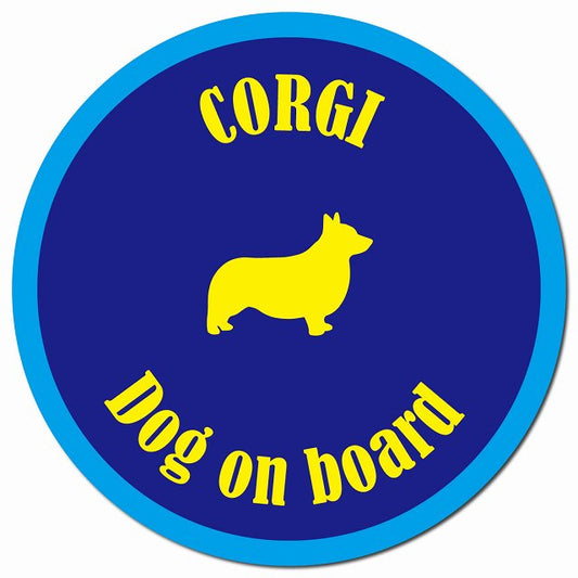 カラフル Dog on board コーギー ネイビー＆ブルー マグネット 車用 直径13cm 丸型 カーマグネット