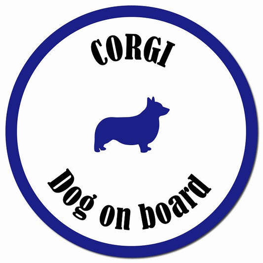 カラフル Dog on board コーギー ホワイト＆ネイビー マグネット 車用 直径13cm 丸型 カーマグネット