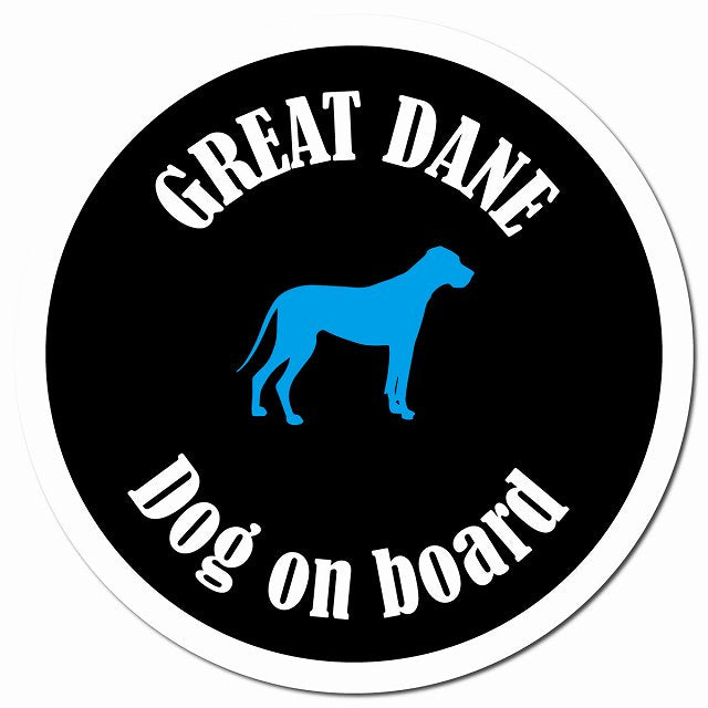 カラフル Dog on board グレートデン ブラック＆ホワイト マグネット 車用 直径13cm 丸型 カーマグネット