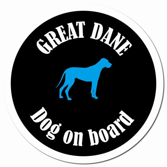 カラフル Dog on board グレートデン ブラック＆ホワイト マグネット 車用 直径13cm 丸型 カーマグネット