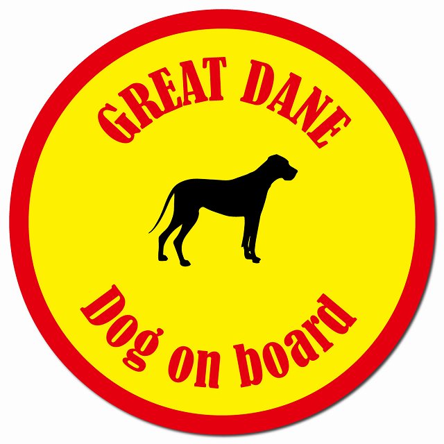 カラフル Dog on board グレートデン イエロー＆レッド マグネット 車用 直径13cm 丸型 カーマグネット