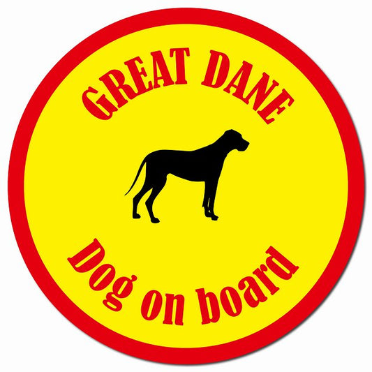 カラフル Dog on board グレートデン イエロー＆レッド マグネット 車用 直径13cm 丸型 カーマグネット