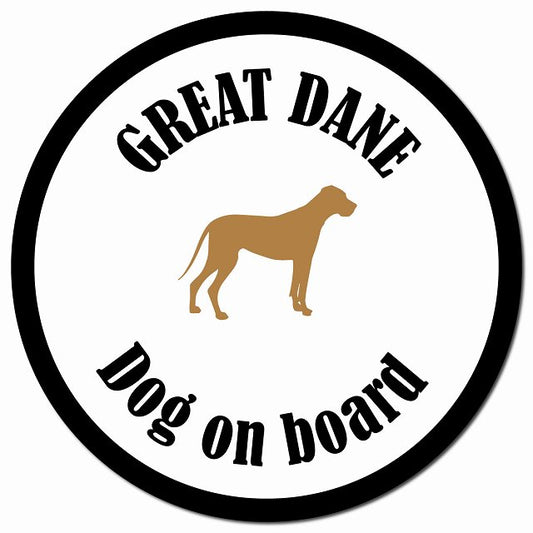カラフル Dog on board グレートデン ホワイト＆ブラック マグネット 車用 直径13cm 丸型 カーマグネット