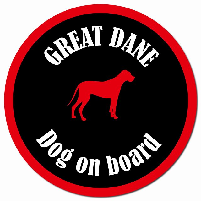 カラフル Dog on board グレートデン ブラック＆レッド マグネット 車用 直径13cm 丸型 カーマグネット