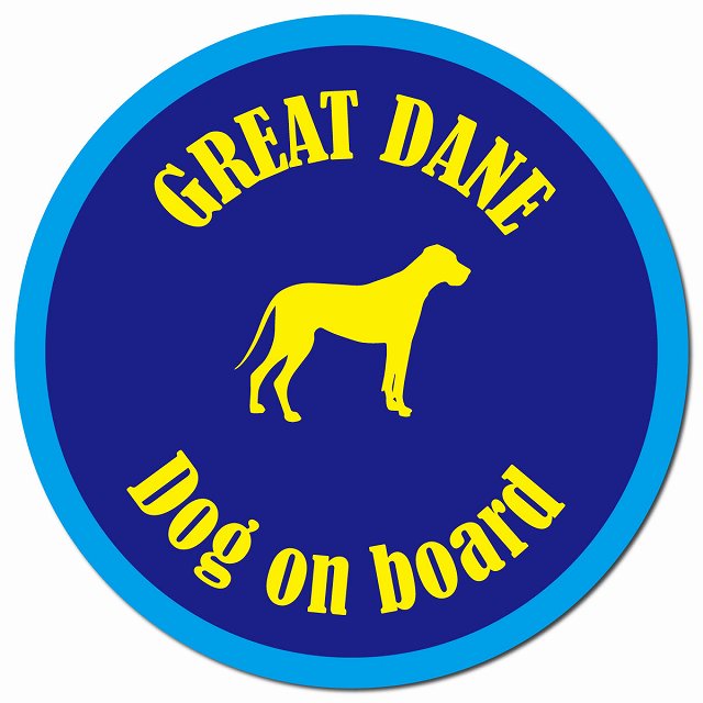 カラフル Dog on board グレートデン ネイビー＆ブルー マグネット 車用 直径13cm 丸型 カーマグネット