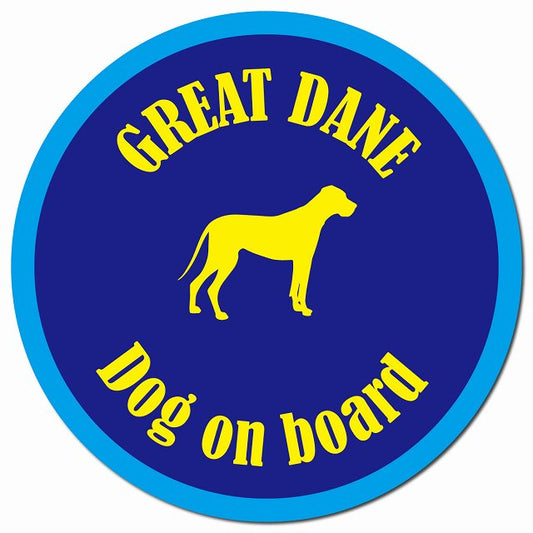 カラフル Dog on board グレートデン ネイビー＆ブルー マグネット 車用 直径13cm 丸型 カーマグネット